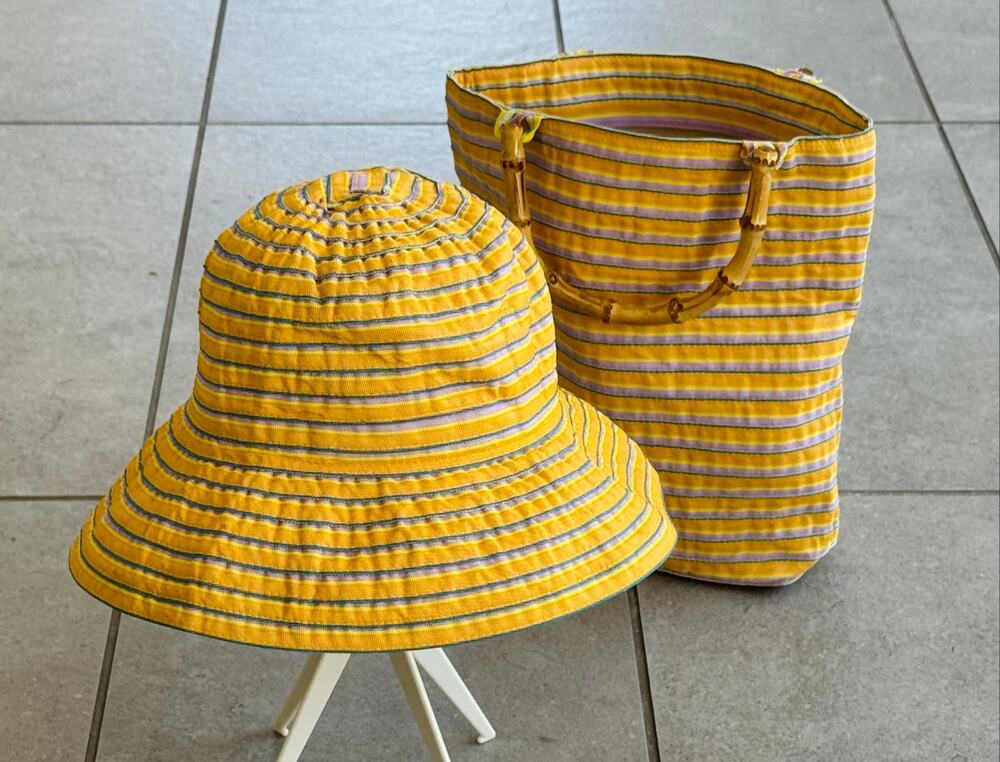 San Diego Hat Co Yellow Matching Hat & Bamboo Handle Tote Set 2pc